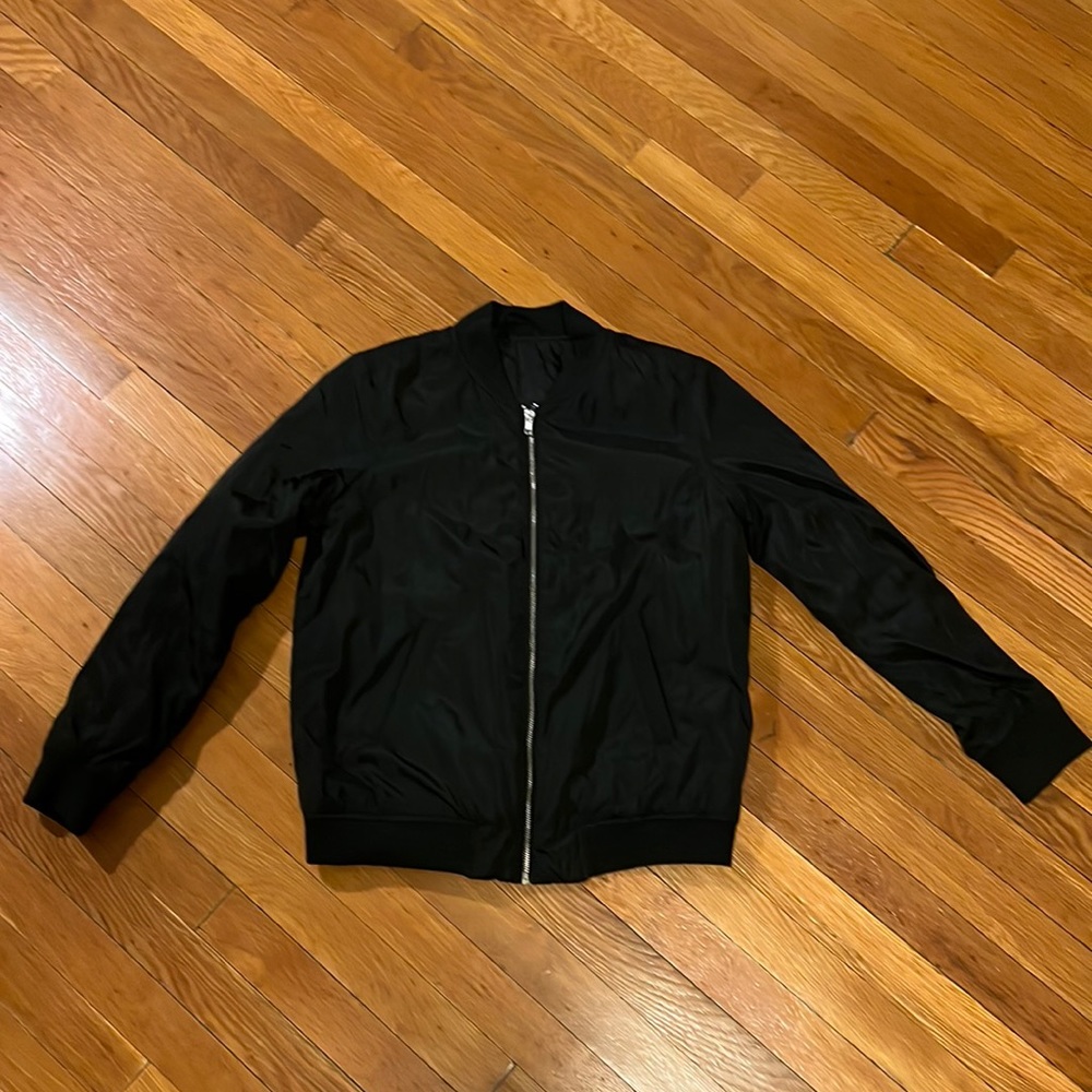 Black bomber unisex basic no name jacket coat zip up S